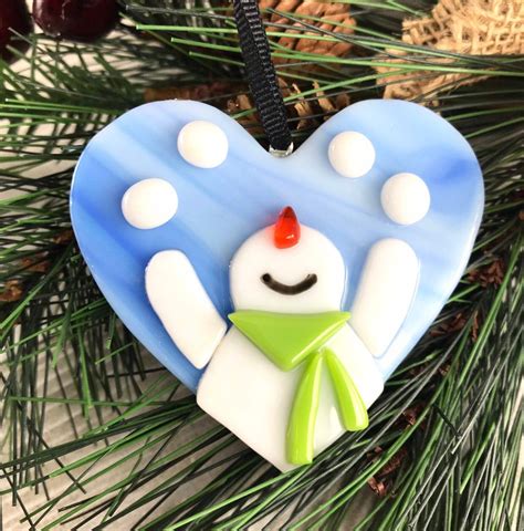 Juggling Snowman Ornament Fused Glass Snowman Glass Heart Ornament Christmas Ornament Happy