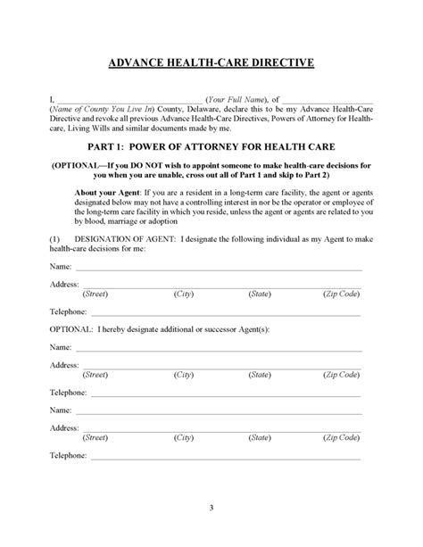Delaware Health Care Power Of Attorney Fillable Pdf Power Of Attorney