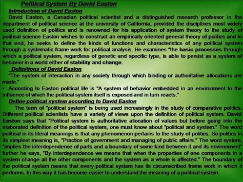 Visit To Learn Model Of Political System By David Easton