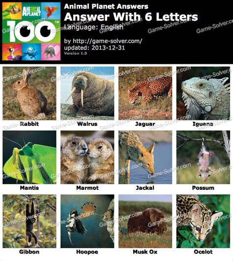 Animal Planet 6 Letters Game Solver
