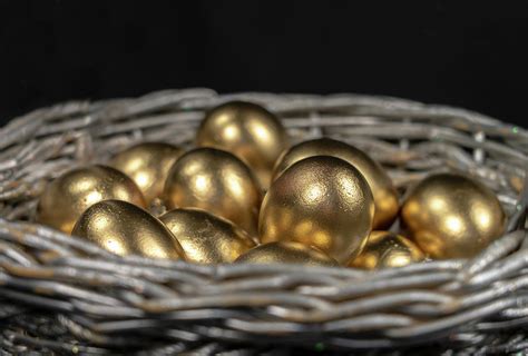 Golden Eggs Lie In A Silver Basket Close Up Photograph By Igor