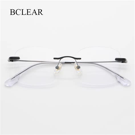 bclear classic pure titanium rimless glasses frame men optical prescription eyewear ultralight