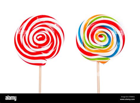 Colorful Spiral Lollipop Candy On Stick Isolated On White Background