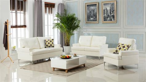Myco Furniture Walker Modern White Bonded Leather Living Room Sofa Set 3 Pcs 7605 Wh Set 3