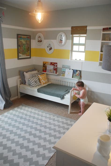 White subway tile was affordable (and i wanted a lot of it), timeless and would add just the right amount of texture and we moved into a 28 yo home three years ago with great bones and lots of acreage for all our kids and the. Yellow and gray striped paint, kids nursery, modern kids ...