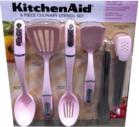 A convenient set of the most useful gadgets with a whisk, can opener & garlic press. Kitchen Aid 6 piece culinary utensil set in Pink | Pink ...