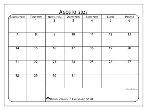 Calendário De Agosto De 2023 Para Imprimir “47sd” Michel Zbinden Br