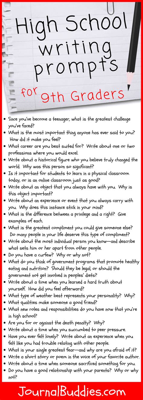 High School Writing Prompts For Th Graders High School Writing Prompts Journal Prompts For