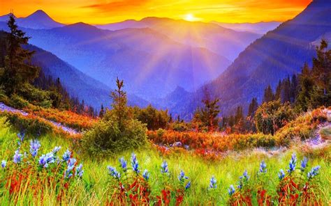 Spectacular Mountain Beautiful Nature Sun Rise Background 1920x1200