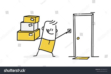 Delivery Man Ring Doorbell Vector Illustration Stock Vector Royalty Free 1873303219 Shutterstock