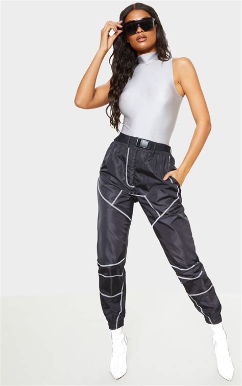 Black Contrast Stitch Belted Shell Jogger Shell Joggers Are A Wardrobe