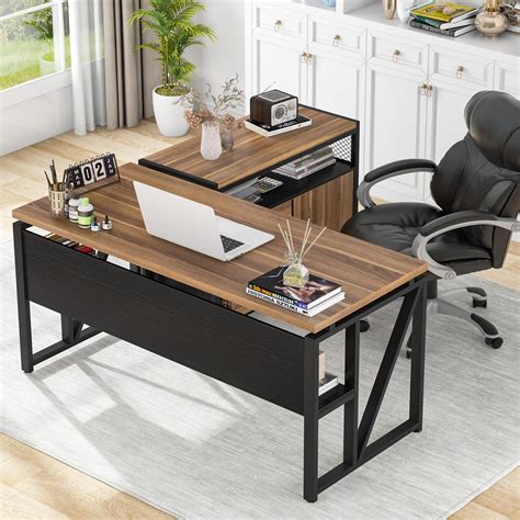 Buy Tribesigns 55 Inch L Shaped Desk With Drawer Cabinet Executive