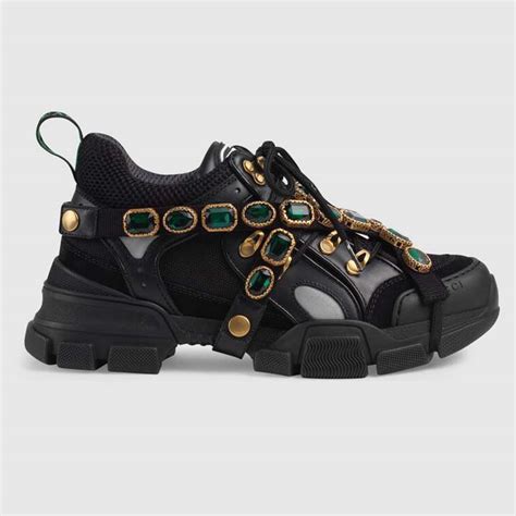 Gucci Unisex Flashtrek Sneaker With Removable Crystals In Black Leather