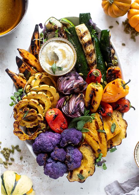 Grilled Autumn Vegetables With Sage Brown Butter Bean Dip