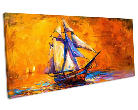 Sailing Boat Modern Canvas Wall Art Framed Picture Print Etsy