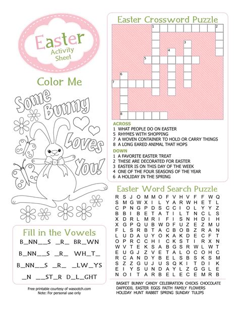 Easter Crossword Puzzle Printable Worksheets Printable Crossword Puzzles
