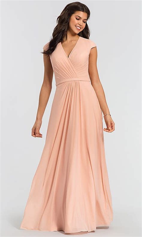 V Neck Cap Sleeve Long Kleinfeld Bridesmaid Dress Limited Availability