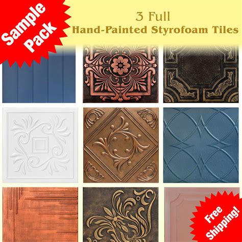 The formal or casual design of ceiling will make sure the atmosphere is comfortable for. 3 Full Hand-Painted Styrofoam Tiles Sample Pack | Tile ...
