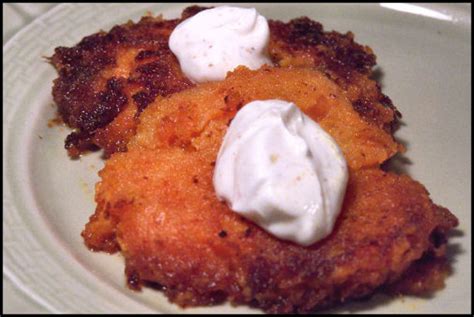 Sweet Mashed Potato Cakes With Curry Sour Cream Recipe