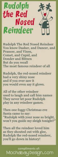 Rudolph The Red Nosed Reindeer Lyrics Free Printable