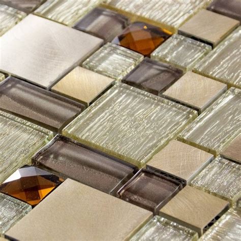 Luxury Brown Caramel And Beige Glass And Brushed Steel Mosaic Wall Tiles Sheet 8mm Tiles From Taps Uk