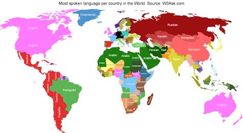 Map With The Most Spoken Language By Country In The World