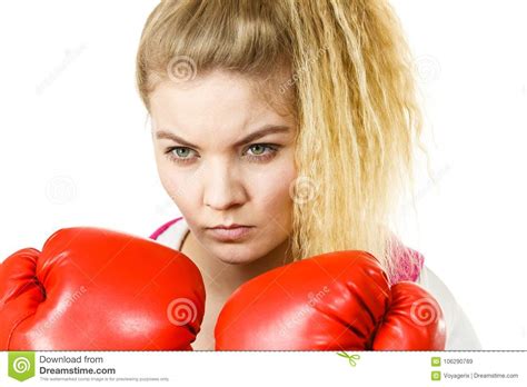 Woman Wearing Boxing Gloves Stock Image Image Of Defensive Fighter