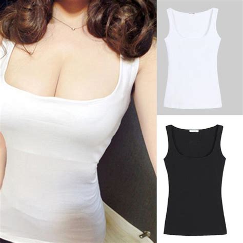 Buy Womrn Sexy Low Cut Tank Tops Women Large U Neck Bottoming Cotton Tanks At Affordable Prices