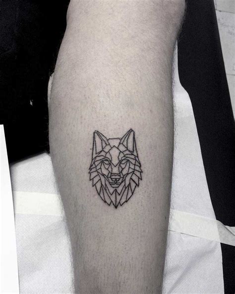 Geometric Wolf Head Tattoo On The Calf Forearm Band Tattoos Head
