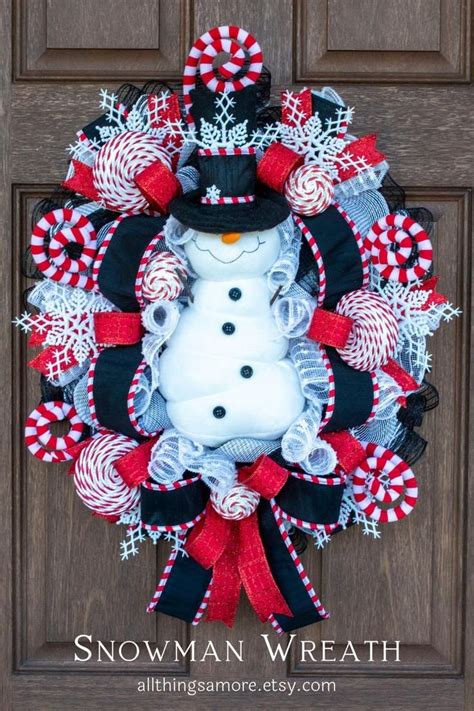 Snowman Wreath For Front Door Winter Wreath Snowmen Decoration Etsy