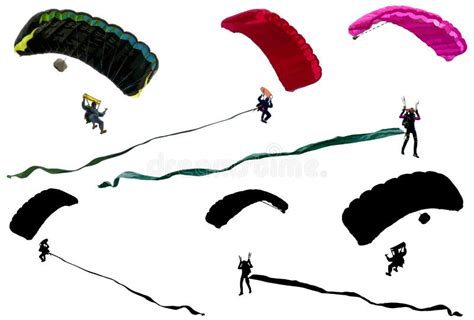 Parachutists Silhouettes Stock Illustrations 5 Parachutists