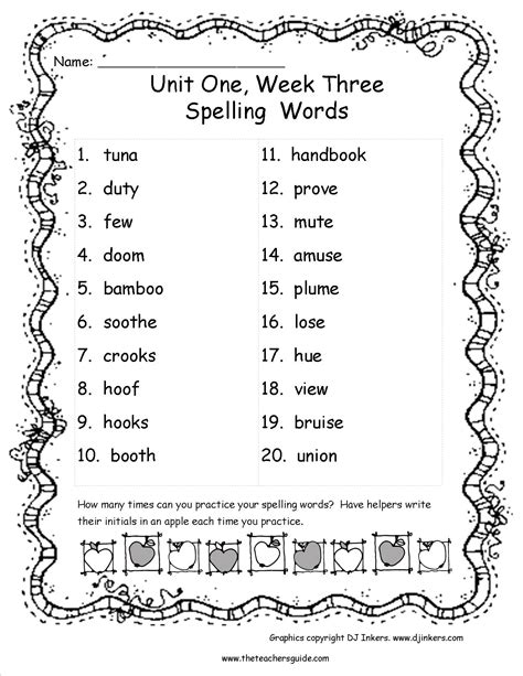 Spelling Words For A 5th Grader