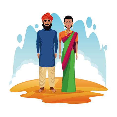 Indian Couple Of India Cartoon 653246 Vector Art At Vecteezy