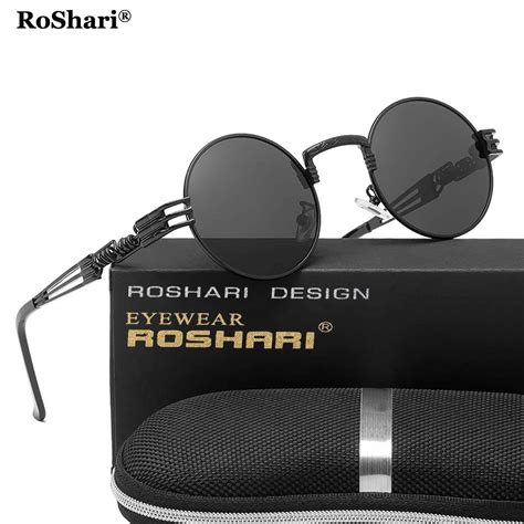 Roshari Round Steampunk Sunglasses Polarized John Lennon Hippie Glasses Metal Frame 100 Uv