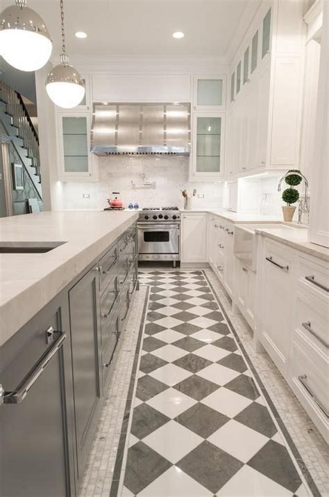 White tiles, like white wood, instantly make your kitchen look bigger, especially if you use large format tiles. Checkered floors in a contemporary kitchen add charm ...