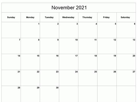 November 2021 Calendar Printable Daily Customizable In Excel
