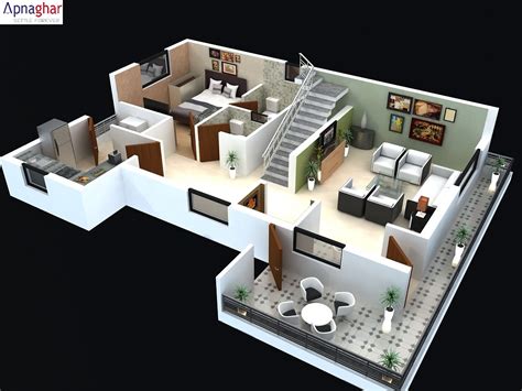 Looking for a floor plan inspiration for a two bedroom apartment? Get 3D Floor plan for your house before starting ...