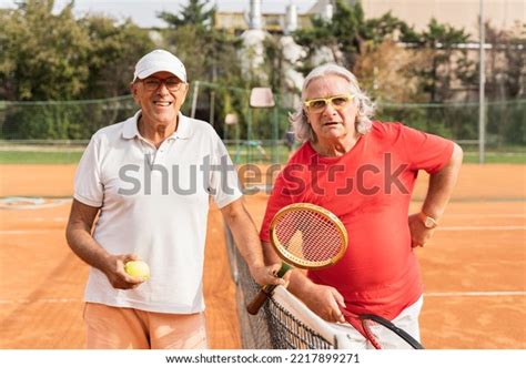 Portrait Two Senior Tennis Players Dressed Stock Photo 2217899271