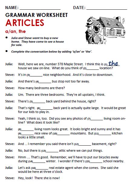 Esl Articles Worksheets