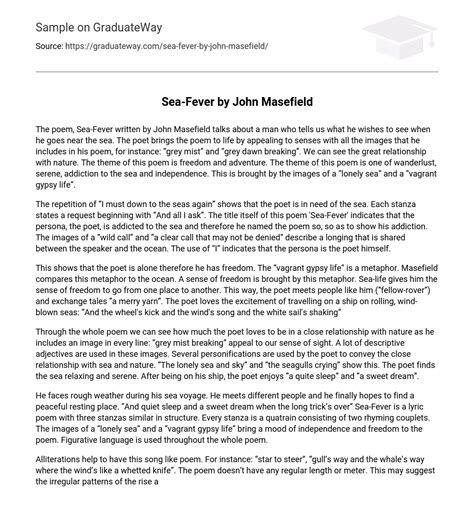 ⇉sea Fever By John Masefield Analysis Essay Example Graduateway