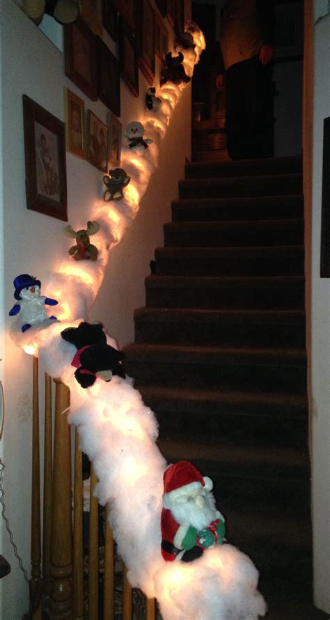 Christmas Decorations On The Staircase Having Christmas Stuffed Animals