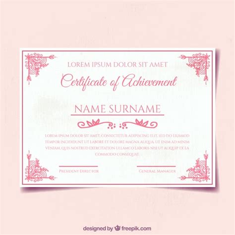 Free Vector Pink Diploma Template With Ornamental Decoration
