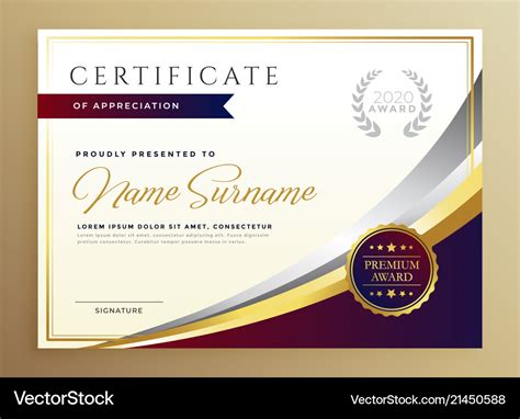 Stylish Certificate Template Design In Golden Vector Image