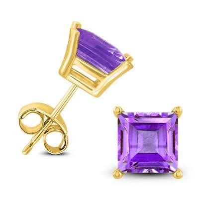 K Yellow Gold Mm Square Amethyst Earrings Ger Am