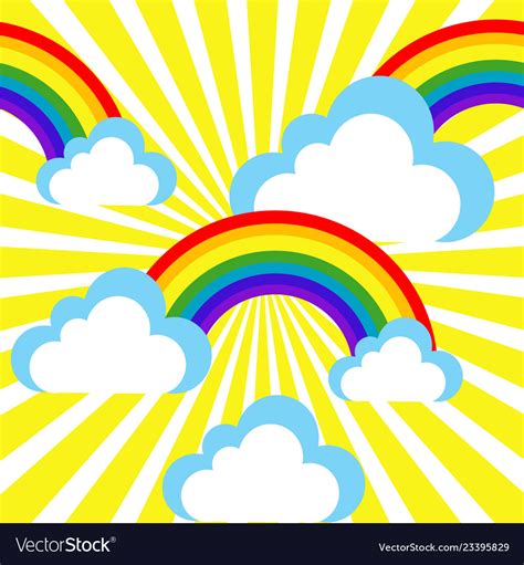Cartoon Sky With Rainbows And Clouds Royalty Free Vector