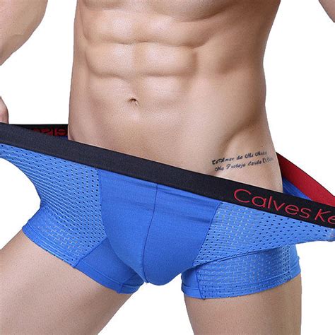Mens Sexy Mesh Breathable Underwear Casual Ice Silk U Convex Pouch Shaped Modal Boxers 7 Colors