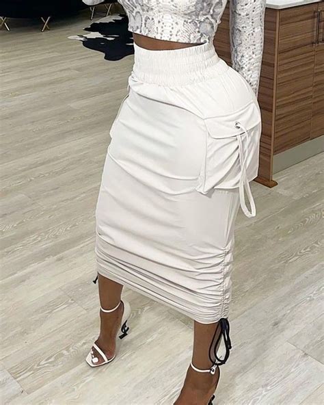 Pocket Design Ruched Maxi Skirt In 2021 Maxi Skirt Skirts Fashion