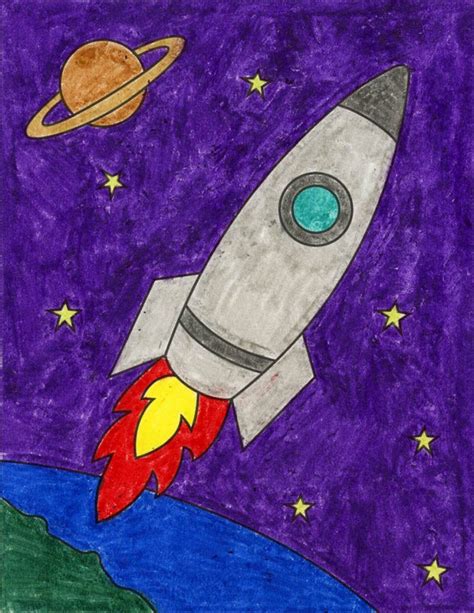 Easy How To Draw A Rocket Tutorial And Rocket Coloring Page Space