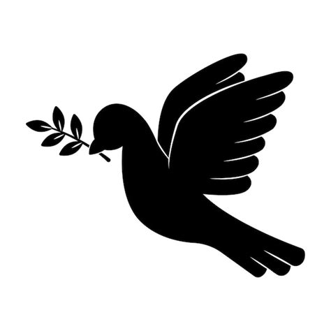 Premium Vector Flying Dove Of Peace With Olive Branch Black