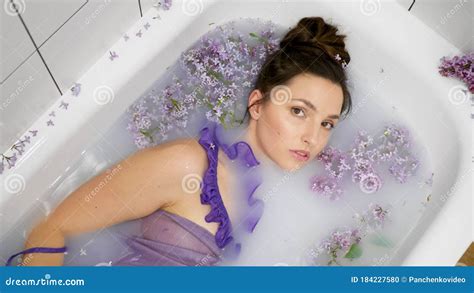 Beautiful Healthy Woman Lies In A Milk Bath Stock Footage Video Of Cosmetics Health 184227580